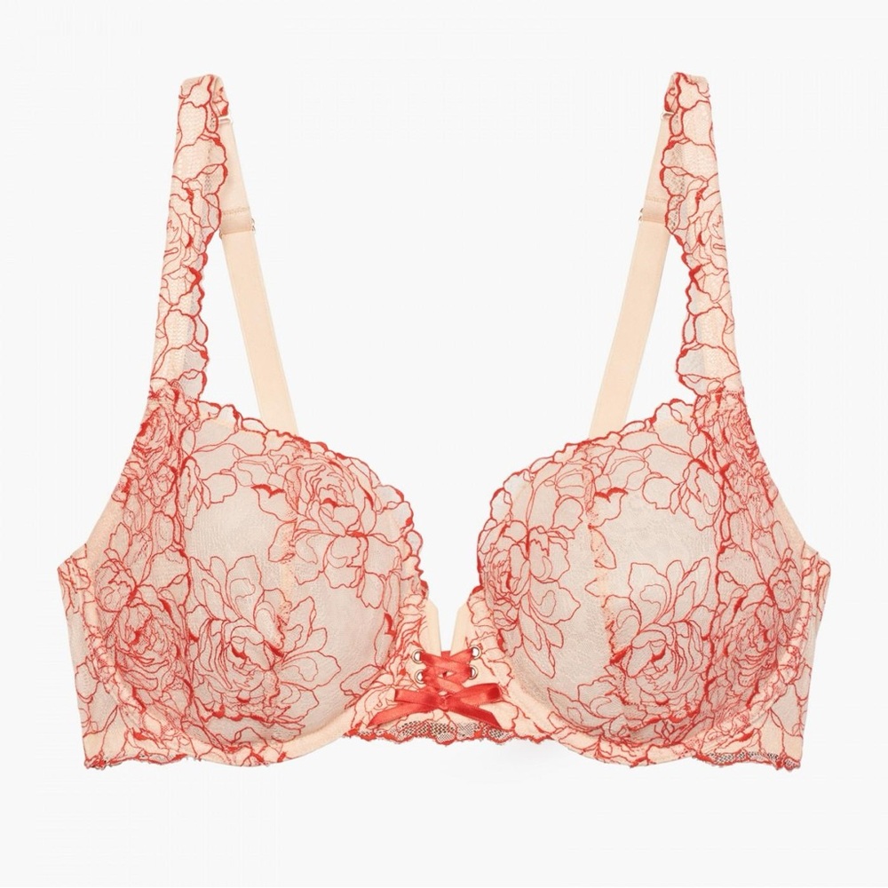 New Savage X Fenty Floral Lace Bra - Red and Cream 40DD